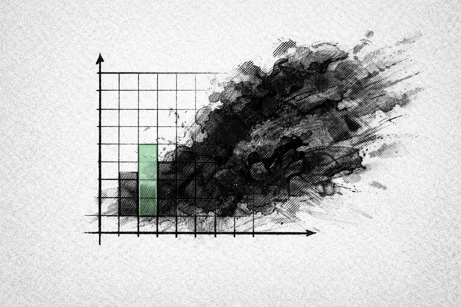 Gráfico conceitual comparando métricas de atribuição direta (barras definidas) com o impacto das atividades de RP (nuvem de influência expandida), ilustrando a importância da reputação no valor de mercado das empresas.